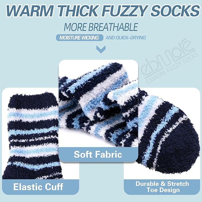 EBMORE Fuzzy Socks Warm Winter Slipper Fluffy Sleep Cozy Comfy Cabin Socks for Mens Womens