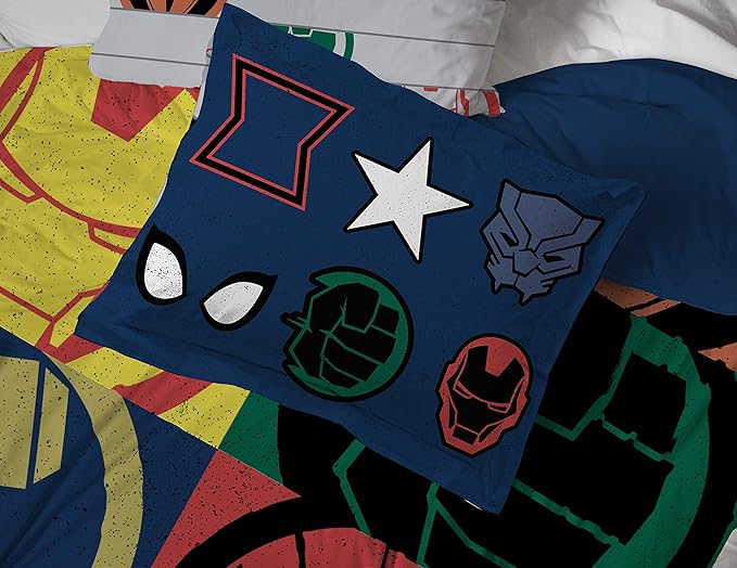 Jay Franco Marvel Avengers Emblems 7 Piece Full Bed Set - Includes Comforter & Sheet Set Bedding - Super Soft Fade Resistant Microfiber (Official Marvel Product)