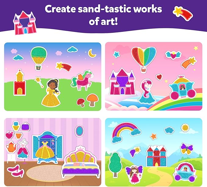Skillmatics Sand Art Activity - Mess-Controlled DIY Unicorn & Princess Craft Kit with 50+ Colorful Stickers, Creative Arts & Crafts for Kids, Fun Hands-On Activity, Gifts for Ages 4, 5, 6, 7, 8, 9, 10