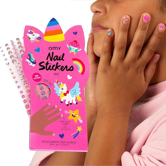 Omy Unicorn Nail Stickers for Kids - 200 Stickers, Waterproof, Durable, Fun, Creative Designs | Strong Enough to Last Through Hand Washing - Easy to Apply, Safe, Non-Toxic | Age 3 and Up