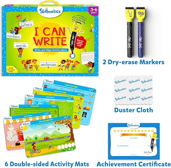 Skillmatics I Can Write - Reusable Preschool Learning Activities, Educational Toy and Game, Back to School Supplies, Gifts for Students, Kids, Toddlers Ages 3, 4, 5, 6