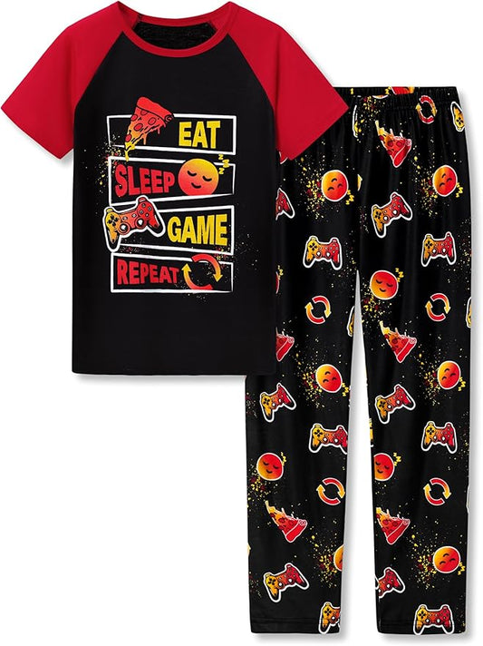 Tebbis Pajamas For Boys Fun Baseball Navy Blue Short Sleeves & Pants 2-Piece PJs Set Kid Comfy Sleepwear Size 6-18