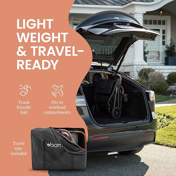 Bombi Bēbee V2 Lightweight Baby Stroller - Premium Vegan Leather, One-Hand Fold, Infinite Recline, Aircraft-Grade Aluminum Frame, XXL Canopy, and Ample Storage Umbrella Stroller - Midnight Black