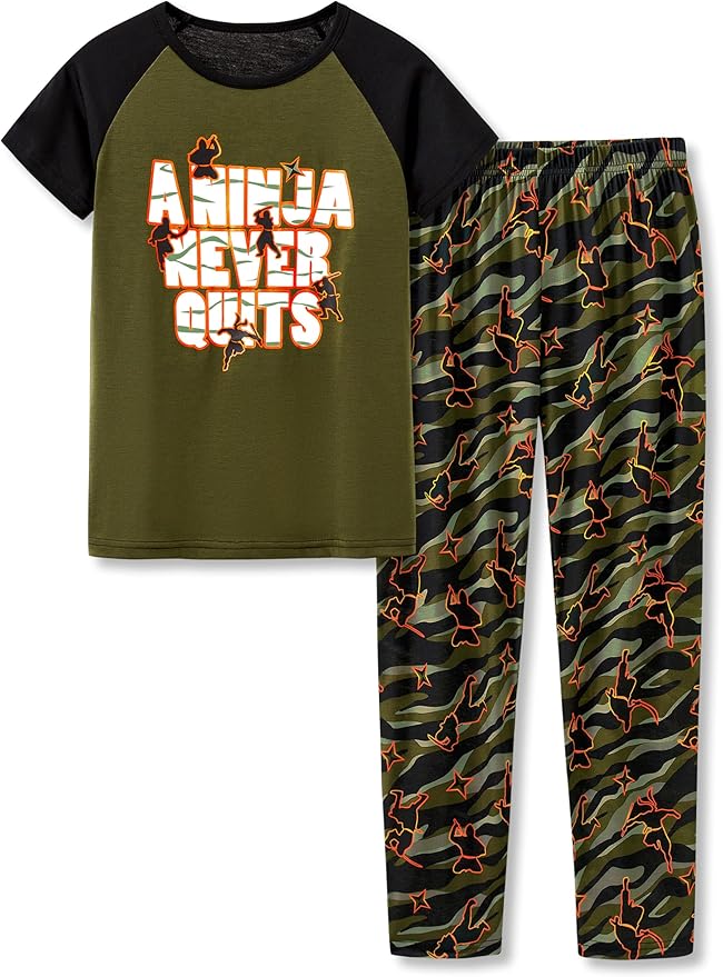 Beezizac Little Big Boys Pajamas Cozy Short Sleeves & Pants Cool 2-Piece PJ Set Kid Sleepwear Size 6-18