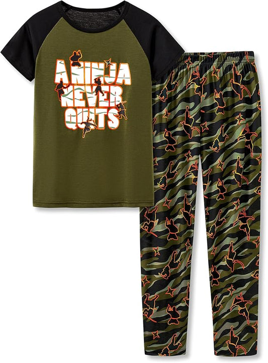 Beezizac Little Big Boys Pajamas Cozy Short Sleeves & Pants Cool 2-Piece PJ Set Kid Sleepwear Size 6-18