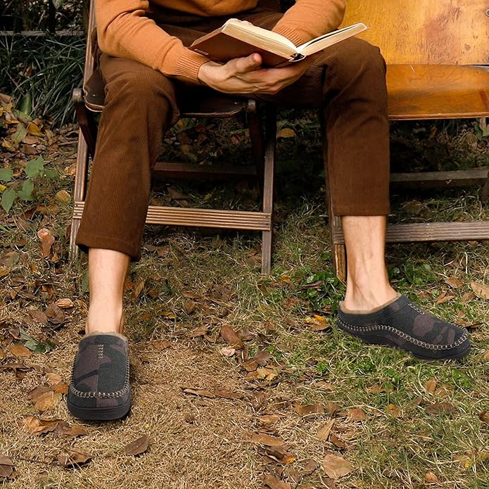 Zigzagger Men's Slip On Moccasin Slippers, Indoor/Outdoor Warm Fuzzy Comfy House Shoes, Fluffy Wide Loafer Slippers