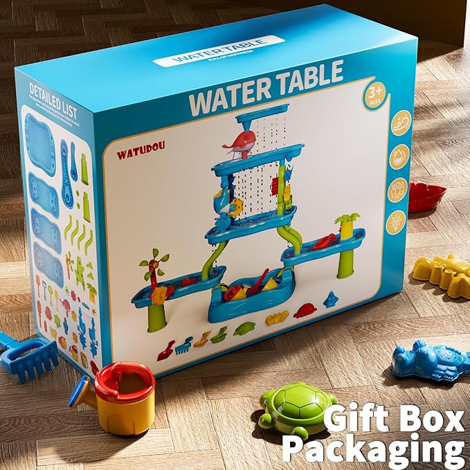 Kids Water Table for Toddlers Kids Ages 3-5 4-8, 5-Tier Water Table with Rich Activity Set, Summer Outdoor Beach Outside Backgard Sensory Toys for Kids Toddlers Boys Girls