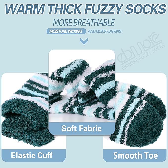 EBMORE Fuzzy Socks Warm Winter Slipper Fluffy Sleep Cozy Comfy Cabin Socks for Mens Womens
