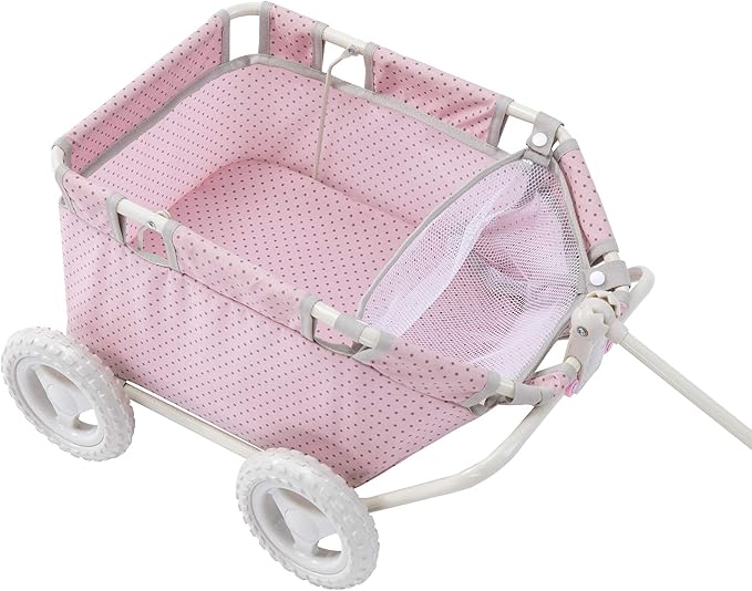 Olivia's Little World - Polka Dots Folding Princess Baby Doll Wagon, Toy Storage Wagon, Doll Furniture, Pink Polka Dots