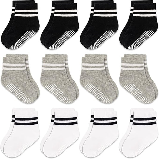 GRPSKCOS Baby Socks Non Slip 12 Pairs Toddler Anti Skid Socks for 0-7 Years Infants Little Kids Boys Girls