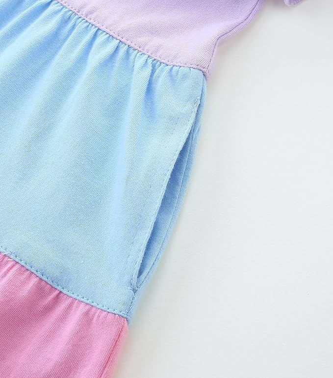 Bumeex Girl's Dresses Cotton Ruffle Sleeve Tiered Swing A-Line Cute Midi Casual Sundress