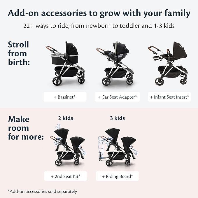 Mockingbird Single-to-Double Stroller 2.0 - Modular Full-Size Baby Stroller for 1, 2 or 3 Kids - Includes Cup Holder - Sage
