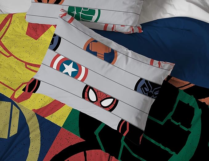 Jay Franco Marvel Avengers Emblems 7 Piece Full Bed Set - Includes Comforter & Sheet Set Bedding - Super Soft Fade Resistant Microfiber (Official Marvel Product)