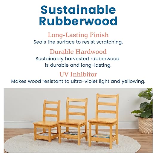 ECR4Kids Three-Rung Ladderback Chair with Storage, 12in Seat Height, Classroom Seating, Honey, 2-Pack