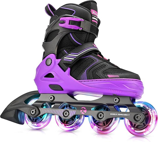 Kuxuan Skates Adjustable Inline Skates for Boys Girls, Kids Roller Skates Ages 4-12 with Light Up Wheels, Teen Skates for Beginner Women