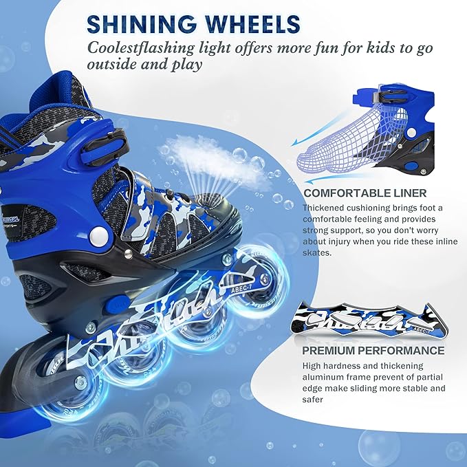 Kuxuan Boys Adjustable Inline Skates with Light up Wheels, Fun Illuminating Skates for Kids Girls Youth