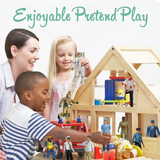 Beverly Hills Doll Collection Sweet Li’l Family Dollhouse Figures - Firefighter, Police Officer, Doctor and More, Set of 10 Action Figure People Doll House Set, Pretend Play for Kids and Toddlers