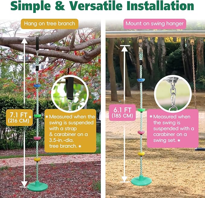 ZNCMRR Tree Swings for Kids Outdoor Rope Swing for Tree Climbing Rope for Kids Disc Swing Indoor Outdoor Swing Set Accessories(Candy Green)