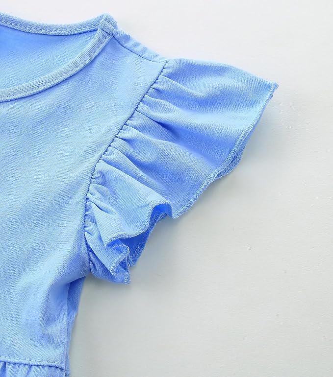 Bumeex Girl's Dresses Cotton Ruffle Sleeve Tiered Swing A-Line Cute Midi Casual Sundress