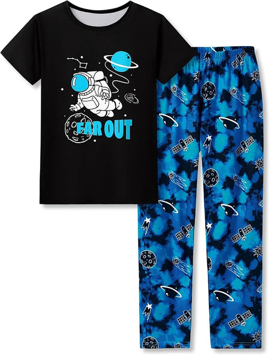 Beezizac Little Big Boys Pajamas Cozy Short Sleeves & Pants Cool 2-Piece PJ Set Kid Sleepwear Size 6-18