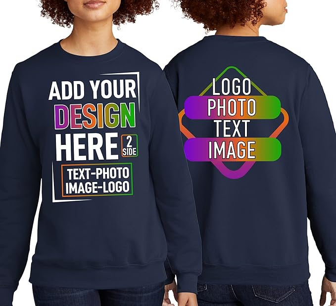 TEEAMORE Custom Front & Back Print T-Shirt Hoodie Sweatshirt Long Sleeve Tank Top with Your Image for Men Women Kids Baby