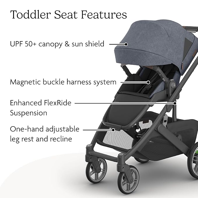 UPPAbaby Cruz V3 Stroller - from Birth + Car Seat Compatible - Full-Size, Reversible Seat - Infant Insert, Bug and Rain Shields Included - Julian (Dusty Blue Mélange/Carbon Frame/Chestnut Leather)