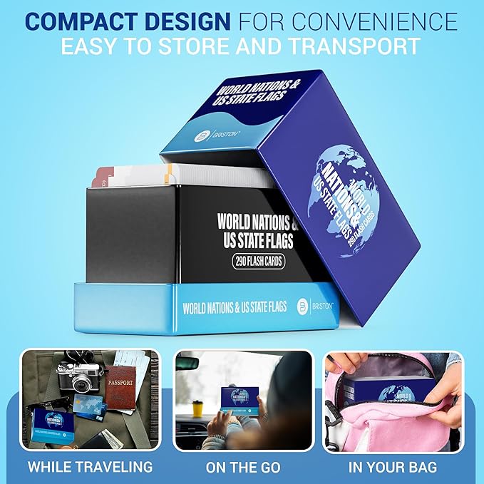 Countries of The World Flashcards – 290 Country & US States Complete with Capital, Continent, Flag & More – Educational Geography Flash Card Game Gift for Kids, Family & Adults [Updated August 2024]