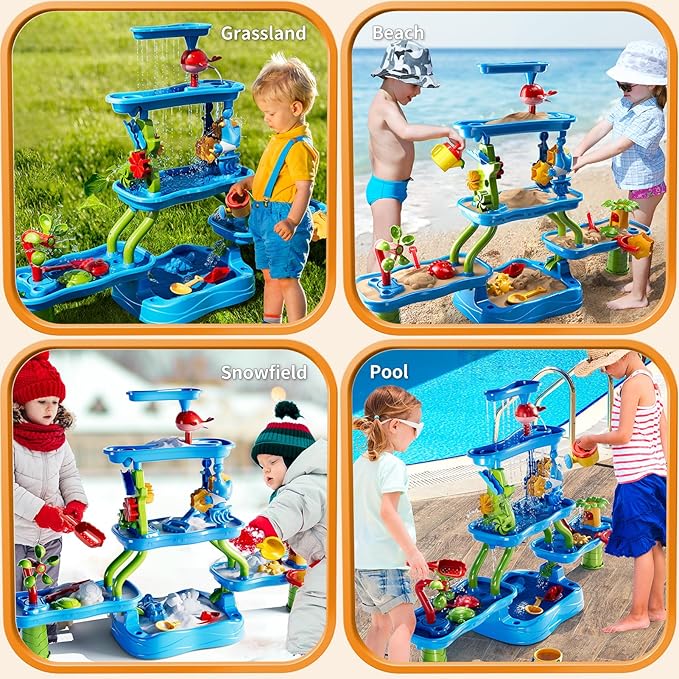 Kids Water Table for Toddlers Kids Ages 3-5 4-8, 5-Tier Water Table with Rich Activity Set, Summer Outdoor Beach Outside Backgard Sensory Toys for Kids Toddlers Boys Girls