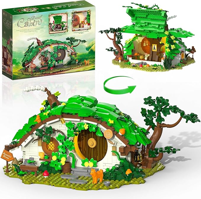 Dwarf Cabin Building Set with LED Light - Building Blocks for Adults, Collectible Display Piece for Home & Office Decor, DIY Fantasy House Model Kit for Teens