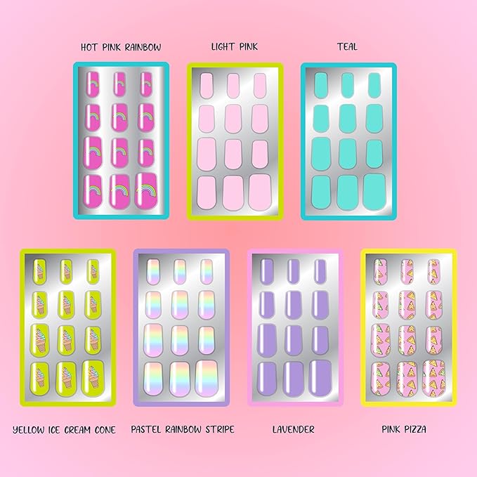7 Day Manicure Collection - 84PC Press On Nail Set, Day-Of-The-Week Adhesive False Nails for Girls (GET IT GIRL Collection) – Colorful Novelty Designs Stick On Nails For Kids