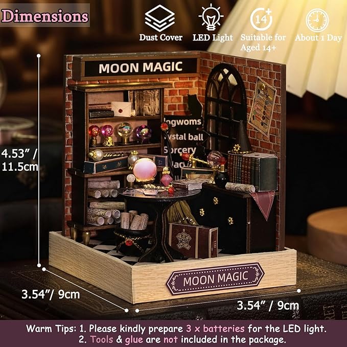 TuKIIE DIY Miniature Dollhouse Kit with Furniture, 1:24 Scale Creative Room Mini Wooden Doll House Plus Dust Proof for Kids Teens Adults(Moon Magic)