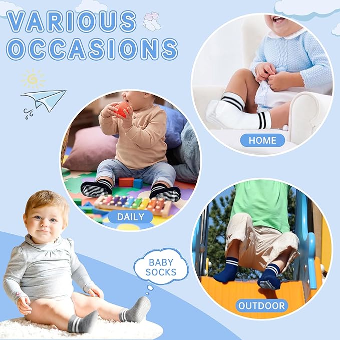 GRPSKCOS Baby Socks Non Slip 12 Pairs Toddler Anti Skid Socks for 0-7 Years Infants Little Kids Boys Girls