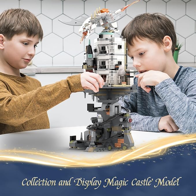 WINNER SPACE Lighting Magic Castle Wizarding Bank Building Sets, Magic Castle Architecture Model Collection Display, Dragon Toys, Ideas Building Toy for Adults Boys Girls (1056 PCS)