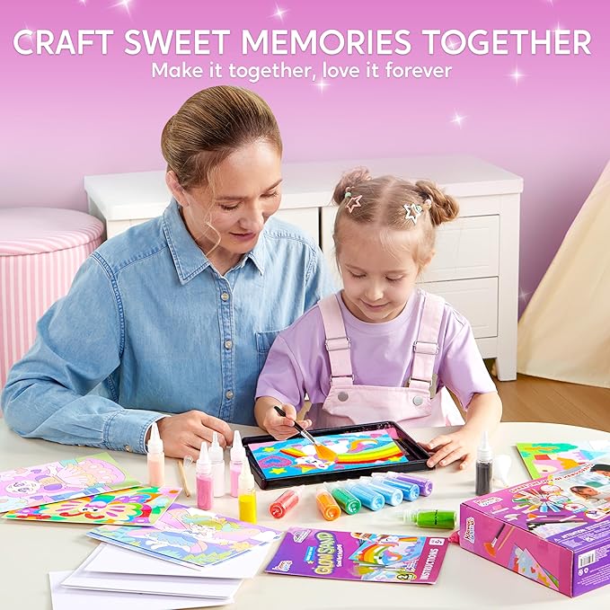 Klever Kits Glow Sand Art Kits for Kids, Glow in The Dark Sand Painting with 14 Colors, Kids Crafts, 6 Fantasy Templates & 4 DIY Sheets, Mess Free Arts and Crafts, Unicorn Gifts for Girls Ages 5+