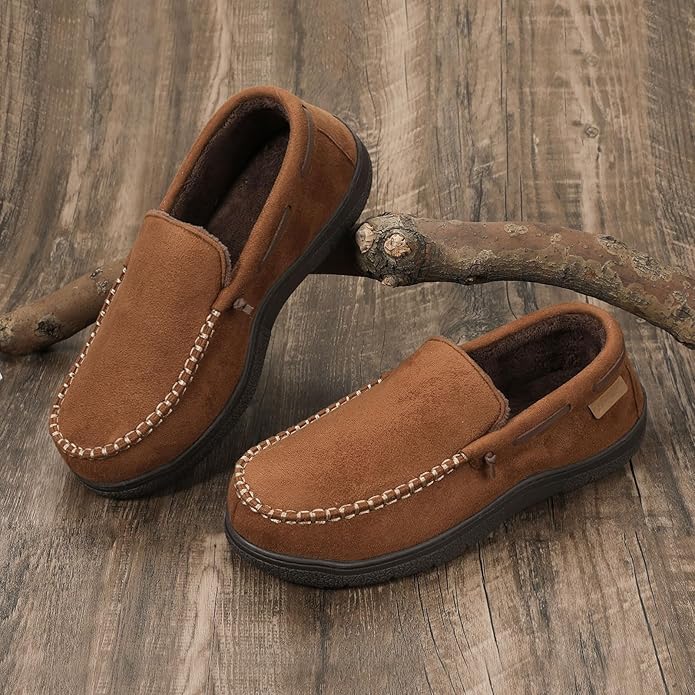 Zigzagger Men's Moccasin Slippers Memory Foam House Shoes, Indoor and Outdoor Warm Loafer Slippers