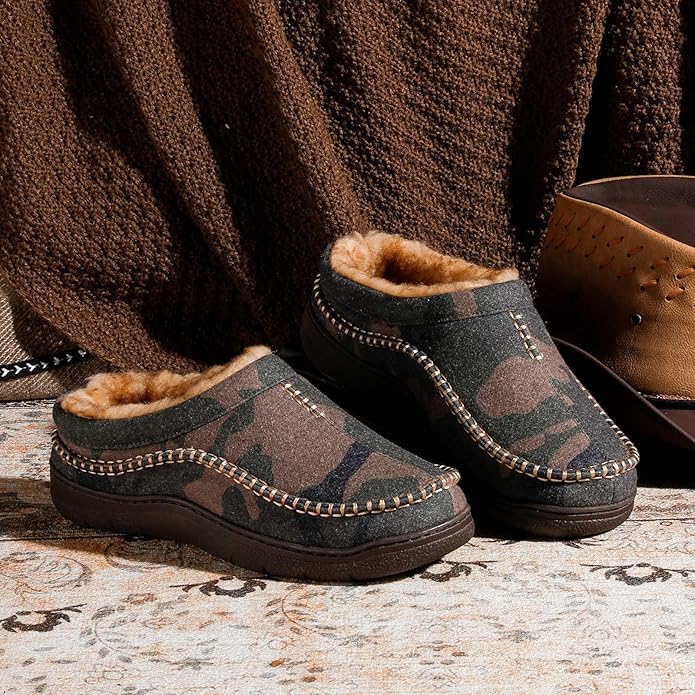 Zigzagger Men's Slip On Moccasin Slippers, Indoor/Outdoor Warm Fuzzy Comfy House Shoes, Fluffy Wide Loafer Slippers