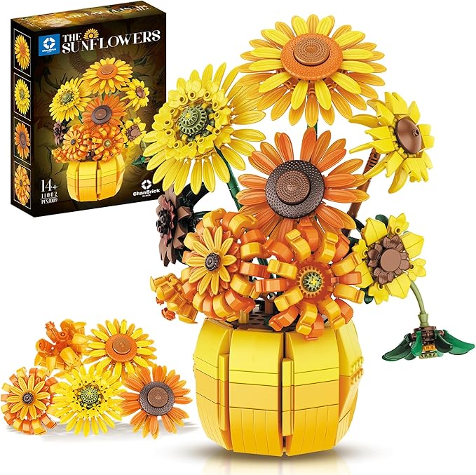 Sunflower Building Set Flowers with Vase Botanical Collection for Adult -1009pcs Compatible with Lego