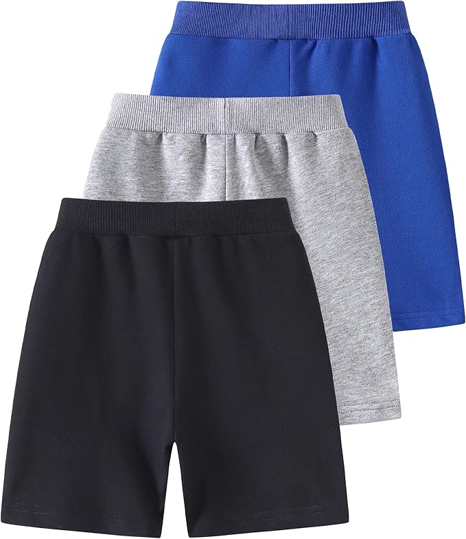 3-Pack Toddler Boys' Cotton Athletic Shorts with Pockets Pull-On Design Active Dinosaur Embroidery, Soft and Breathable