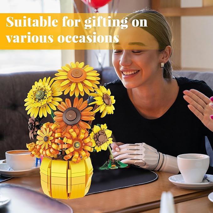 Sunflower Building Set Flowers with Vase Botanical Collection for Adult -1009pcs Compatible with Lego