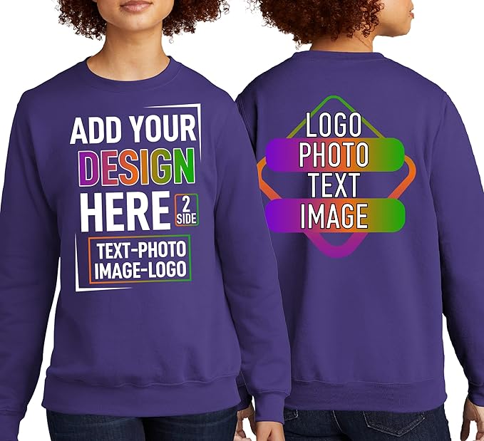 TEEAMORE Custom Front & Back Print T-Shirt Hoodie Sweatshirt Long Sleeve Tank Top with Your Image for Men Women Kids Baby