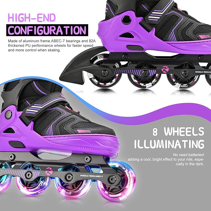 Kuxuan Skates Adjustable Inline Skates for Boys Girls, Kids Roller Skates Ages 4-12 with Light Up Wheels, Teen Skates for Beginner Women