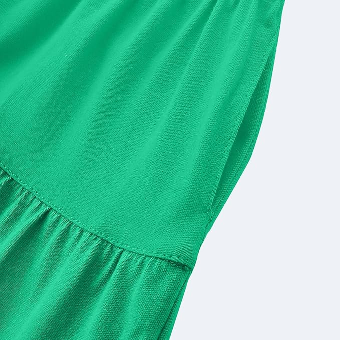 Bumeex Girl's Dresses Cotton Ruffle Sleeve Tiered Swing A-Line Cute Midi Casual Sundress