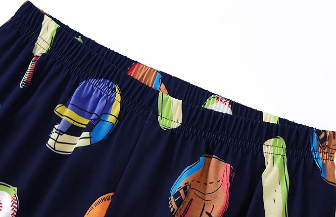 Tebbis Pajamas For Boys Fun Baseball Navy Blue Short Sleeves & Pants 2-Piece PJs Set Kid Comfy Sleepwear Size 6-18