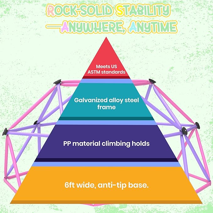 Gardenature 6FT Climbing Dome for Kids 3-8, Jungle Gym for Indoor and Outdoor, Geometric Dome Climber Supporting 440 Lbs Anti-Rust Metal Play Structure, Kids Gift Toys, ASTM Approved, Pink & Purple