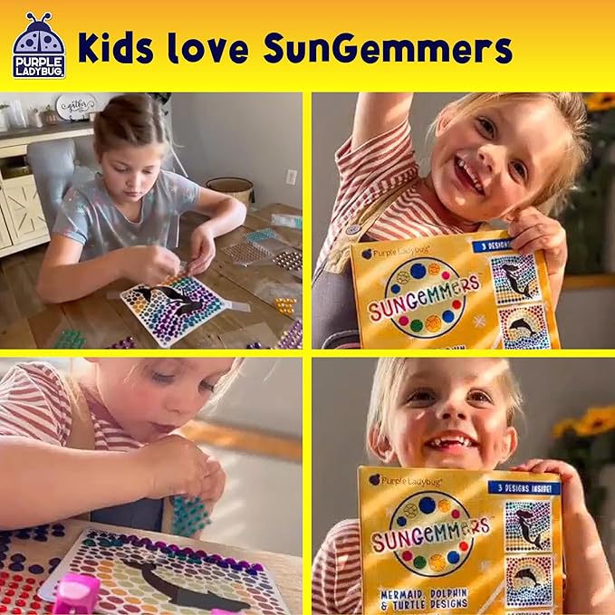 SUNGEMMERS Gem Window Art Suncatcher Kit for Kids 6-8 9 10 11 12 - Birthday Gifts for 7 Year Old Girl, Fun Diamond Art Summer Mermaid Gifts for Girls - Arts & Crafts for Kids, Toys for Ages 5-7