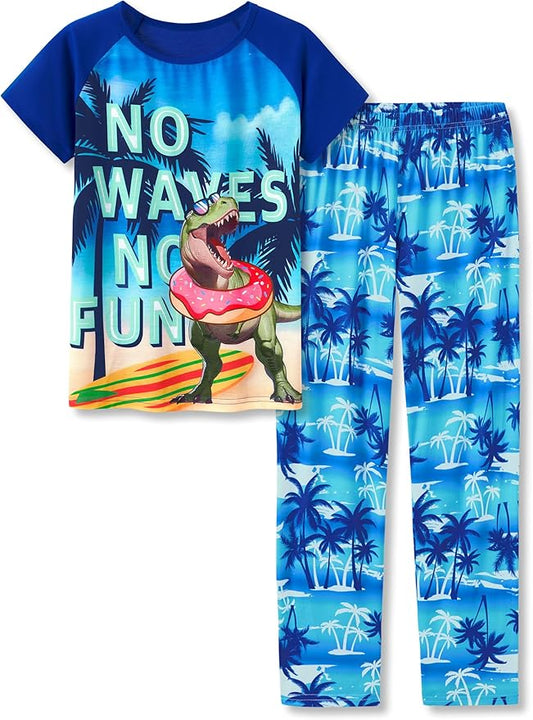 Beezizac Little Big Boys Pajamas Cozy Short Sleeves & Pants Cool 2-Piece PJ Set Kid Sleepwear Size 6-18