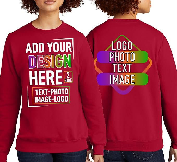 TEEAMORE Custom Front & Back Print T-Shirt Hoodie Sweatshirt Long Sleeve Tank Top with Your Image for Men Women Kids Baby