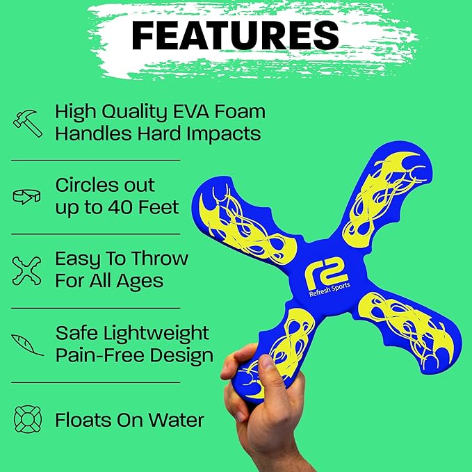 Fun Boomerang for Kids - Stocking Stuffers for Kids 8-12 - Soft & Easy to Use - Best Gifts for 6 7 8 9 10 Year Old Boys & Girls + 2025 Top Toys for Boys Age 8-12 - Fun Outdoor Toy for Boy Gift Ideas