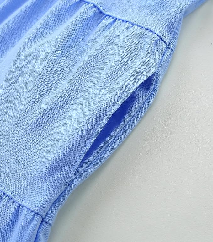 Bumeex Girl's Dresses Cotton Ruffle Sleeve Tiered Swing A-Line Cute Midi Casual Sundress