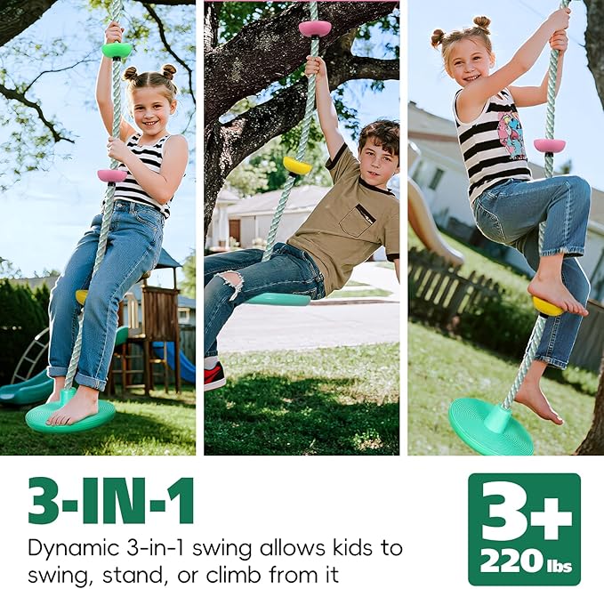 ZNCMRR Tree Swings for Kids Outdoor Rope Swing for Tree Climbing Rope for Kids Disc Swing Indoor Outdoor Swing Set Accessories(Candy Green)